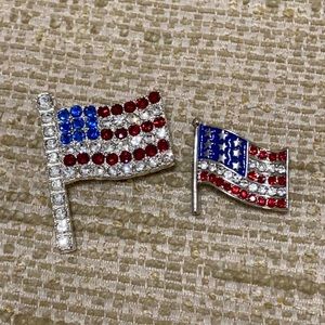 RHINESTONE USA FLAG PIN BROOCH SET OF 2 NEW 🇺🇸
